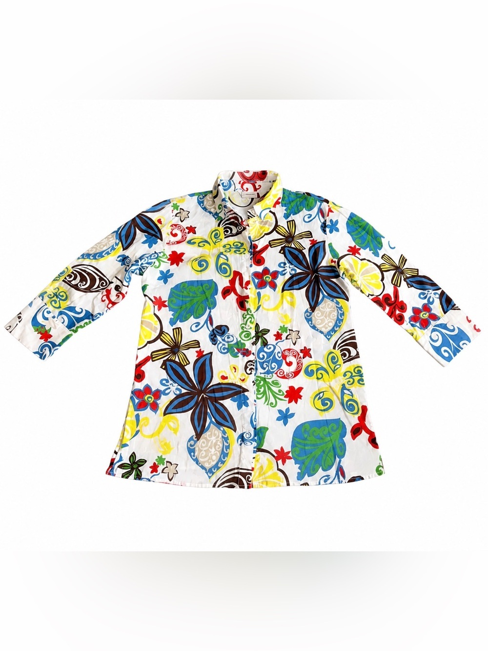 Chico’s Size 1(8/M) Lightweight 100% Cotton Floral Button-Up Blouse Colorful